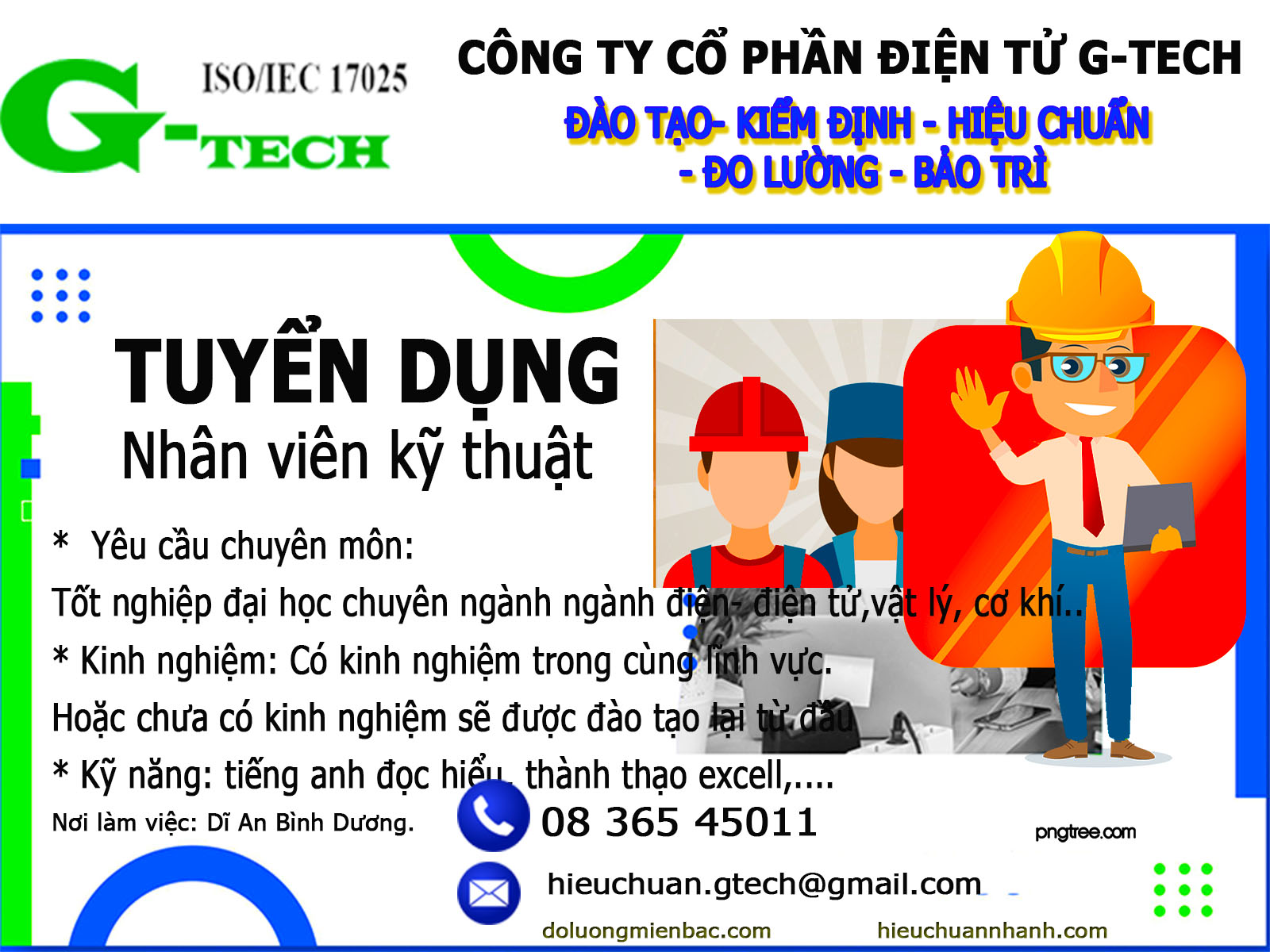 TUYỂN DỤNG NHÂN VIÊN KỸ THUẬT  - DỊCH VỤ HIỆU CHUẨN  G-TECH