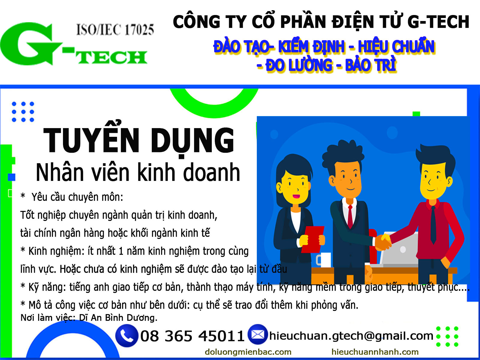 TUYỂN CHUYÊN VIÊN NHÂN VIÊN KINH DOANH - DỊCH VỤ HIỆU CHUẨN G-TECH